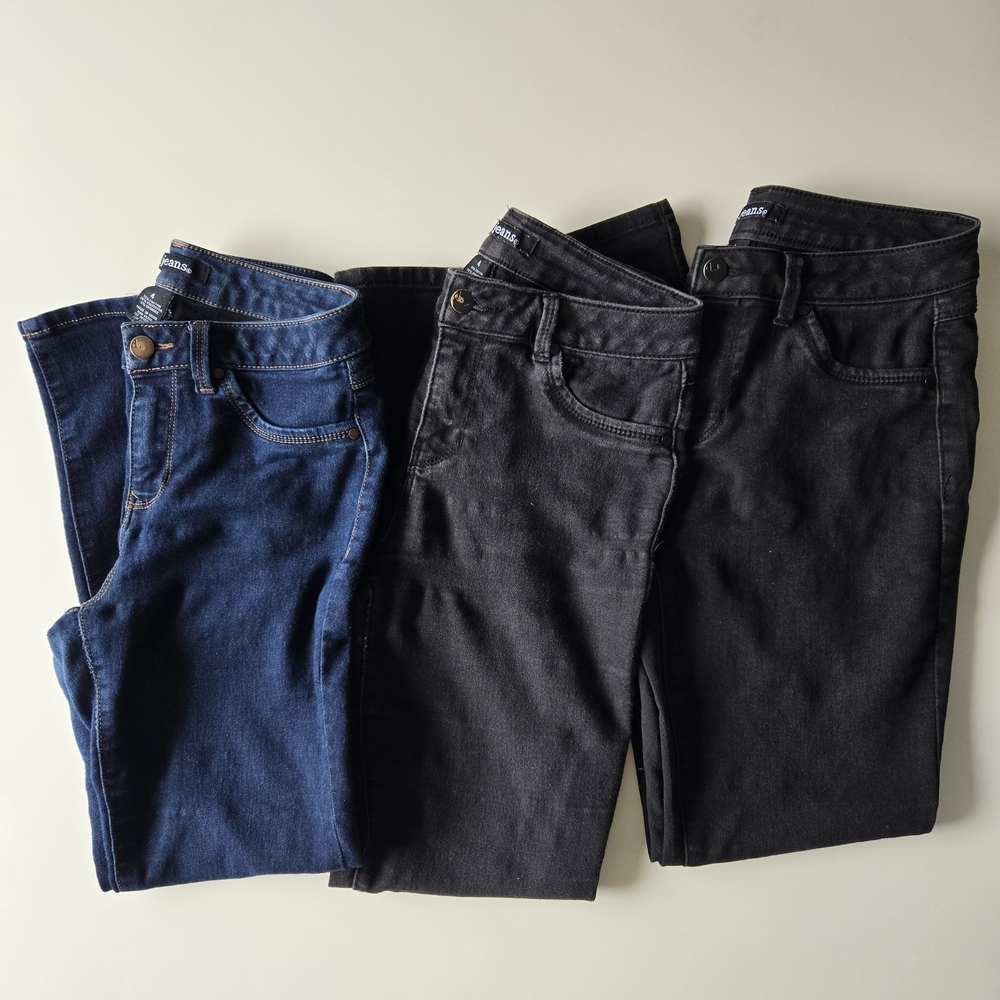 d. jeans (3Pairs) Women's Skinny Jeans In Black, Charcoal Black, & Blue